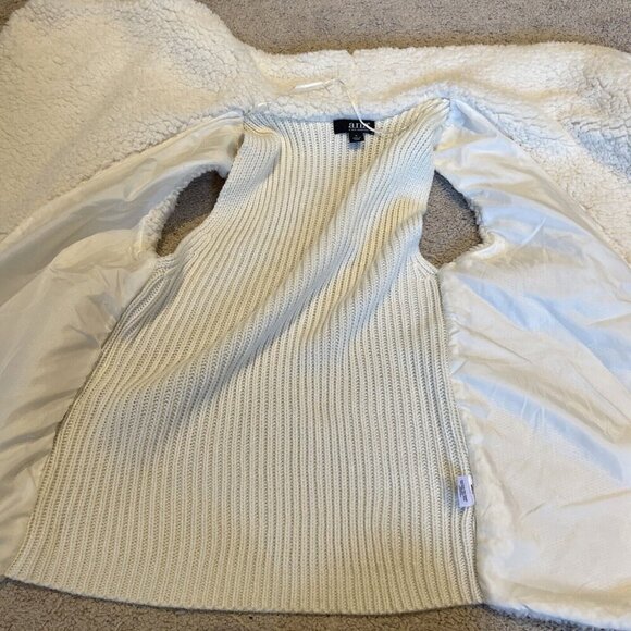 ANA Faux Shearling Ribbed Knit Sweater Vest Women's L Cream Open Front Cozy NWT - Picture 10 of 13